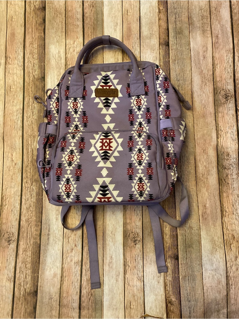 Wrangler Purple Aztec Pattern Backpack Tote Preowned Spots Inside & Out